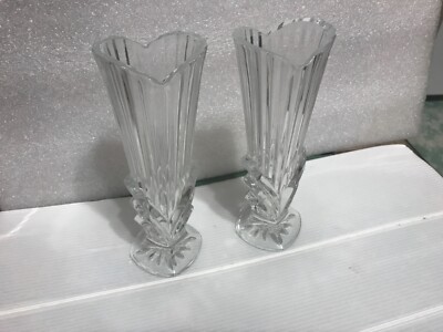 Studio Nova Bud Vase pair, Clear Heart Shaped top, Art Deco ribbed-image