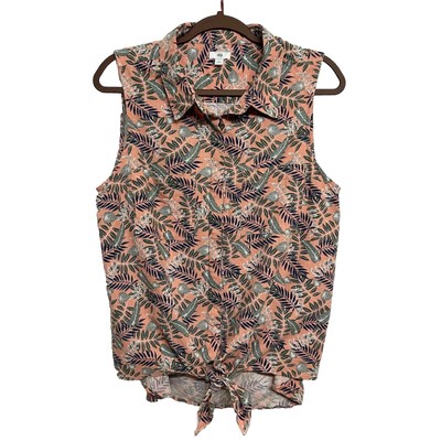 Sleeveless Bright Tropical Linen Blend Top Women’s L Colorful Coastal Grandma-image