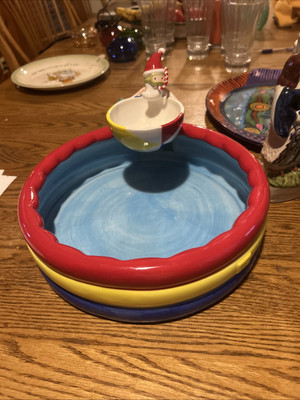 Dept-56 Christmas Santa Chip & Dip Swimming Pool Ceramic Large Bowl 11