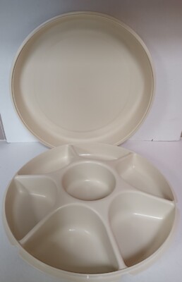 VTG Tupperware 13” Divided Veggie Fruit Dip Snack Party Tray 1665-3 Lid 1666-3-image