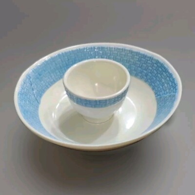 VTG Treasure Craft Serving Bowl 2 Piece Dip Basketweave White Large USA Easter -image