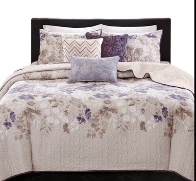 Madison Park Gray/Purple Taupe Luna 6-Piece Quilt Set, Full/Queen Size-image