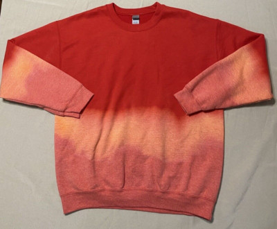Dip Dye Crewneck Sweatshirt Mens Large Red Orange Ombre Gildan-image