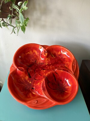Large goregous California pottery drip glaze chip and dip ceramic dish-image