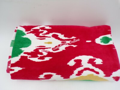 Pottery Barn Ikat Printed Turkish Cotton Bath Towel Red Green White 28x55 #7625G-image