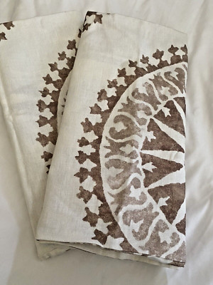 Pottery Barn 2 Tan Beige Linen Cotton Quilted Standard Shams Mandala Boho-image