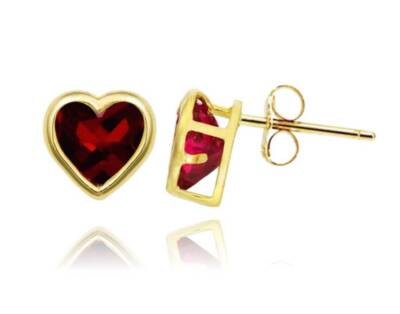 14K Solid Gold CZ Heart Shaped Bezel Birthstone Stud Push Back Earrings-image