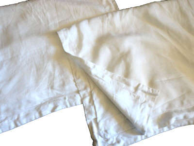 POTTERY BARN BELGIUM WHITE LINEN HEMSTITCHED (2) KING PILLOW SHAMS 20X36-image