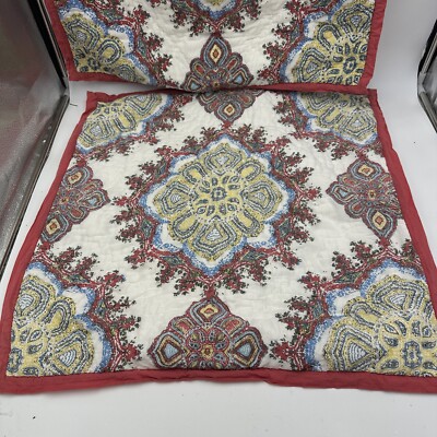 Pottery Barn Euro Shams 26in x 26in Cotton Red Trim Quilted 2 Pieces Bedding-image