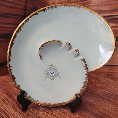 Vintage Studio Pottery | Marie Devlin Gold Leaf Rim Seashell Shaped Ashtray-image