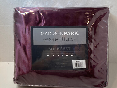 Madison Park Essentials 6 pc. Satin Sheet Set Queen Purple Durable wrinkle free-image