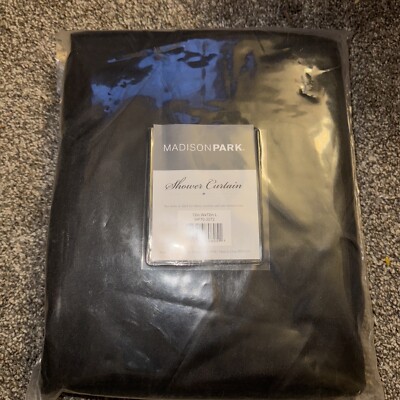 Madison Park Laurel Black Shower Curtain , Solid Transitional Shower Curtains-image