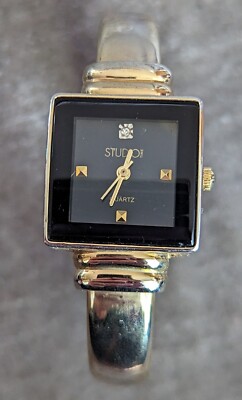 Studio Time Women's 22mm Square Gold Tone Watch Black Dial Crystal Accents-image