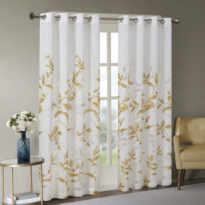 Cecily Semi Sheer SINGLE Panel Window Curtain Burnout Botanical Print, Easy T...-image