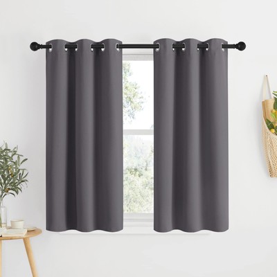 Grey Blackout Curtain Panels 48 inch Long Set of 2 for Bedroom, Thermal Insul...-image