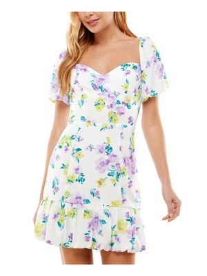 CITY STUDIO Womens White Lined Flutter Sleeve Short Fit + Flare Dress 5-image