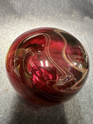 Blown Glass Paperweight Shaped Red Silver Swirls 3 in Tall Art Studio-image