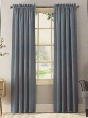 Sun Zero Room Darkening Rod Pocket Curtain Panel Set - Emory Vintage Blue-image