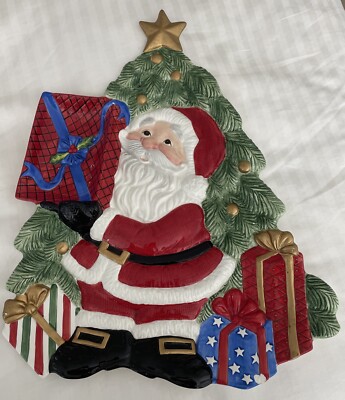 FITZ AND FLOYD  Santa Large Serving Tray Dish Dip Ceramic Happy Holidays-image