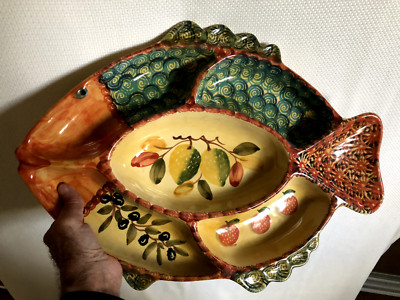 Italica Ars hand painted fish shaped hors d'oeuvres plate, 18