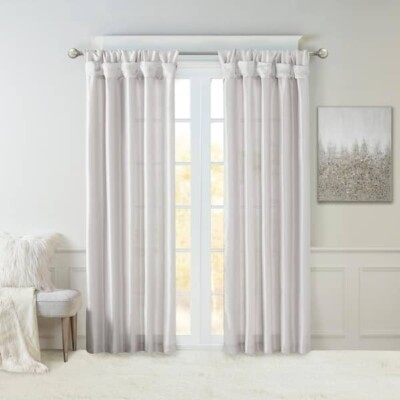 Madison Park Emilia Silver Faux Silk Room Darkening Twisted Tab Curtain Panel-image