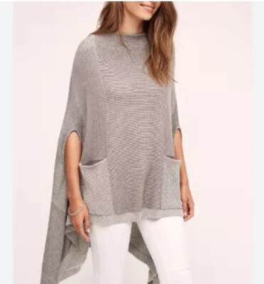 Anthropologie Poncho Moth Madison Park Grey Ribbed Cashmere Blend Small -image