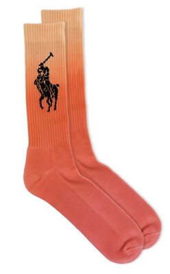 Ralph Lauren Mens Big & Tall Sz XL Tie Dip Dye Crew Socks ORANGE w BIG PONY LOGO-image