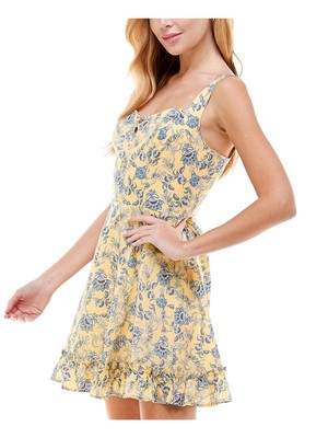 CITY STUDIO Womens Yellow Sleeveless Mini Fit + Flare Dress L-image