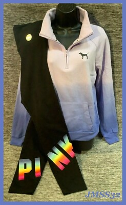 Victoria's Secret Pink Ombre Dip Dye Pullover + Leggings Set Fresh Lilac Black L-image