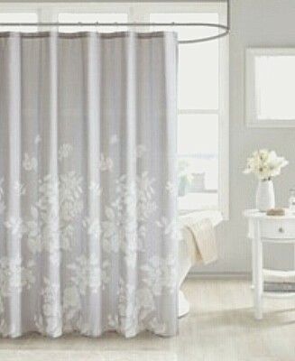 Madison Park Marian 100% Cotton Beige Floral Shower Curtain NEW flowers-image