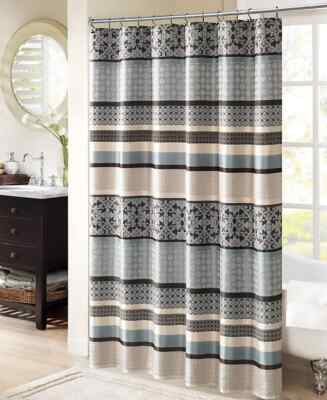 Madison Park Princeton Geometric Jacquard Fabric Shower Curtain-image