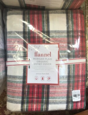 Pottery Barn Morgan Plaid Duvet Cover Red Queen No Shams Flannel New-image