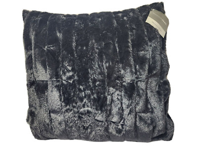 Madison Park Ruched Faux-Fur Ultra Soft Decorative Throw Pillow, Black, Square-image