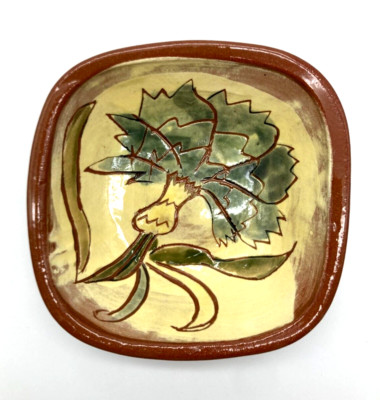 Vintage Weldon Studio Art Pottery Red Ware Bowl w/ Thistle ~ PA Folk Art ~Signed-image