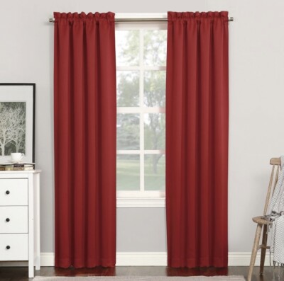Sun Zero Red Room-Darkening Rod-Pocket Curtain Panel Pair, 63”x40”-image