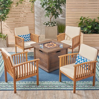 Carol Outdoor 4-Seater Acacia Wood Club Chairs with Fire Pit-image