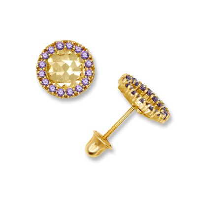 14K Yellow & White Gold Large Round Shaped CZ Earrings for Women-image