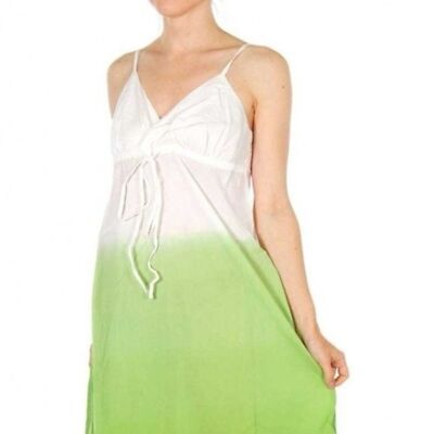 PROVOGUE Beachy Boho Cotton Sleeveless White/Lime Large Sundress-image