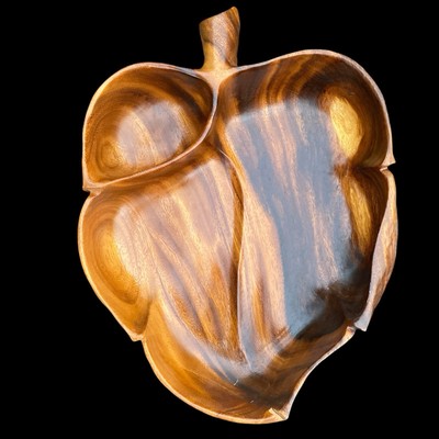 Hawaiian Monkey Pod Wood Tray Large Platter Boho Tiki Chips Dip Signed READ Vint-image