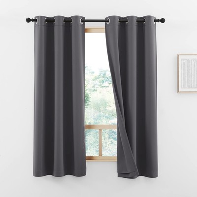 Short 100% Blackout Curtains with Same Color Liners, Solid Thermal Insulated ...-image