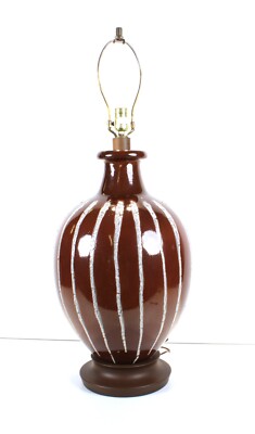 Mid Century Brown bulbous Ceramic Drip Glaze Table Accent lamp-image