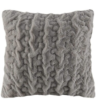 Madison Park Ruched Fur Lodge Faux Fur Luxury Cozy Square Decorative Pillow NWT-image
