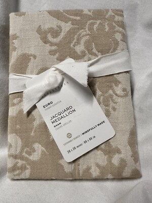 Pottery Barn Jacquard Medallion EURO Sham Single 26x26 Neutral Beige NWT-image