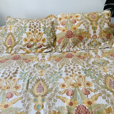 Pottery Barn Reversible Caesera King Duvet & Two Standard Shams Brown Gold Green-image