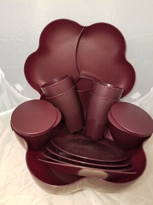 Vintage Tupperware Open House Collection Chip 'N Dip Purple Glitter 14 Piece Set-image