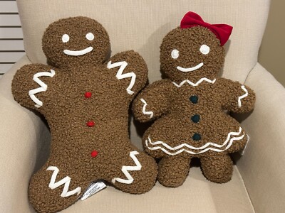 Set of 2 Pottery Barn Mr Spice & Ms Spice Shape Pillow NEW Gingerbread SOLD OUT*-image