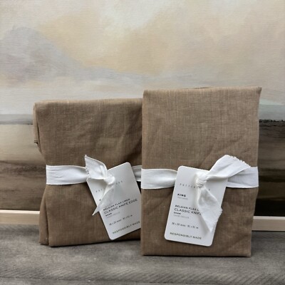 Pottery Barn Classic Belgian Flax Linen Knife Edge King Shams Bronze Set/2 NWT-image