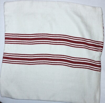 POTTERY BARN Ivory/Red Linen Pillow Cover Zipper Closure 20 X 20 EXC-image