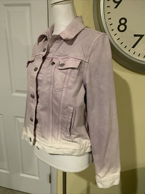 LEVIS Women's Denim Trucker Jean Jacket Lavender Purple Dip Dye Ombre Sz L 29945-image
