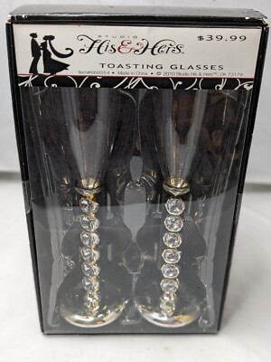 Studio His & Hers Bride & Groom Toasting Glasses Wedding Champagne Flutes 2010-image